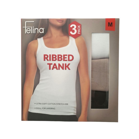 Felina Ribbed Tank Tops White, Gray, and Black Ribbed Tank 3-Pack - Picture 1 of 7
